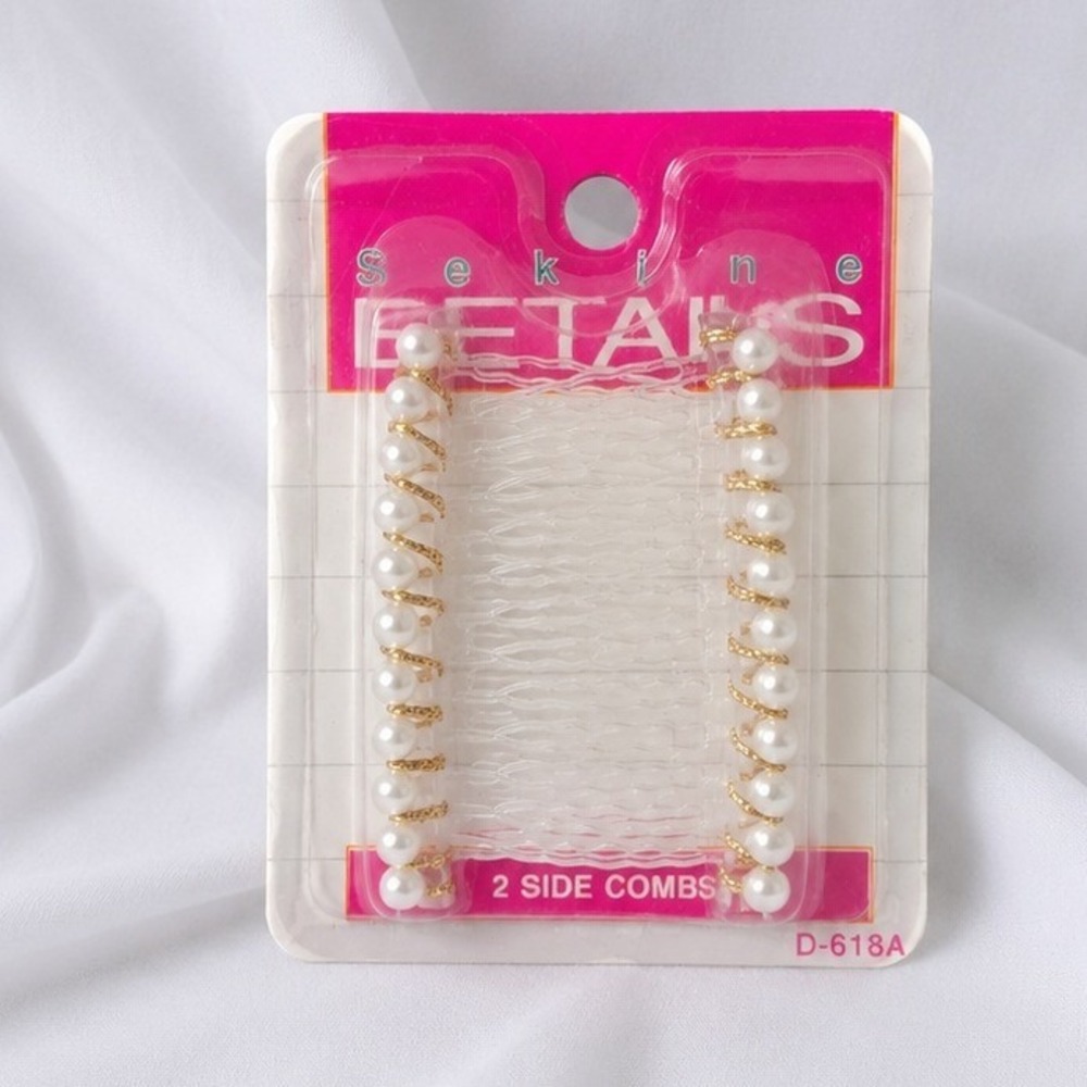 Vintage 90s Faux Pearl Hair Comb Set White Bridal Wedding Prom Accessory